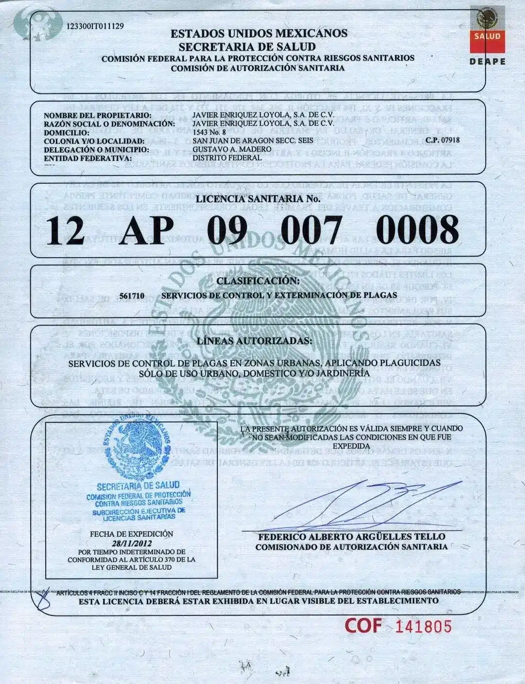 LicenciaSanitaria